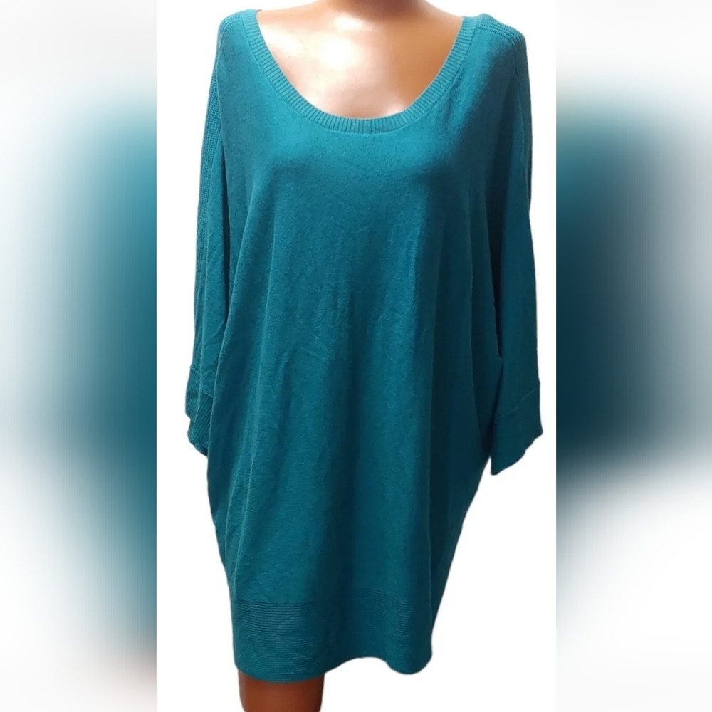 Sejour Lagenlook Lightweight Knit Top Teal Dolman Sleeve Woman Plus Sz 2X Nwt - Picture 2 of 7